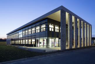 Pirbright's Jenner building at dusk